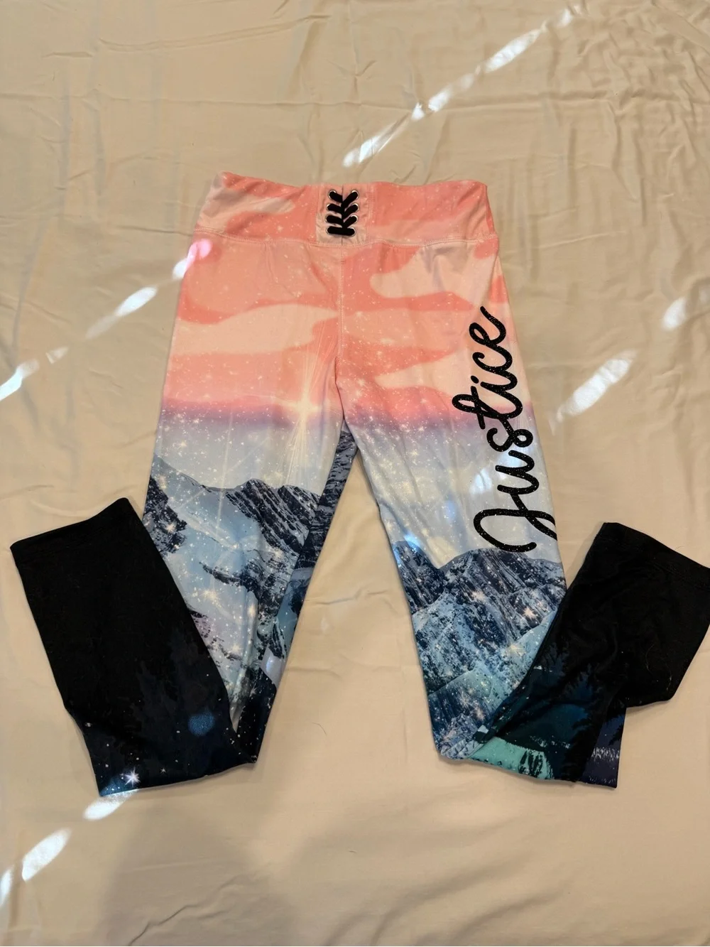 Justice Girls Pink & Blue Mountain Print Leggings
